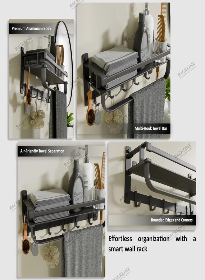 B BACKLINE Backline Aluminium Towel Rack for Bathroom | Corrosion Resistant, Anti-Peel and Scratch Resistant | Towel Holder in Bathroom with Shelf for Shampoo & Face Wash |Towel Rod with Hooks(3 Years Warrenty) - Image 2